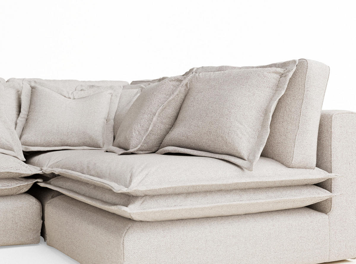 ECKSOFA Amalfi Beige Webstoff - Beige/Schwarz, Holz/Holzwerkstoff (238/222cm) - Maison de Reve