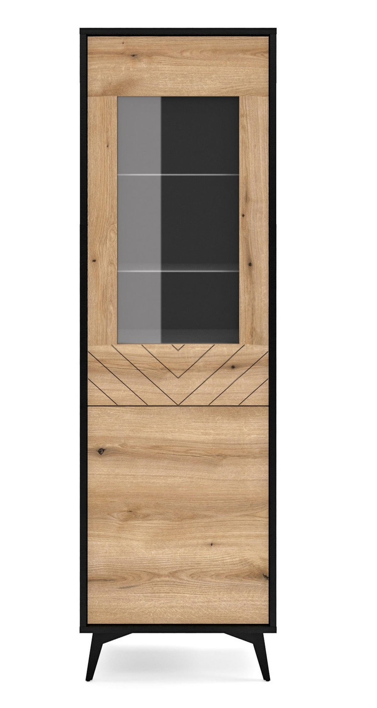 VITRINENSCHRANK 180 cm Loft Emerald - Schwarz, Evoke Eiche - Braun, Holz (54/178/39cm) - Emporius