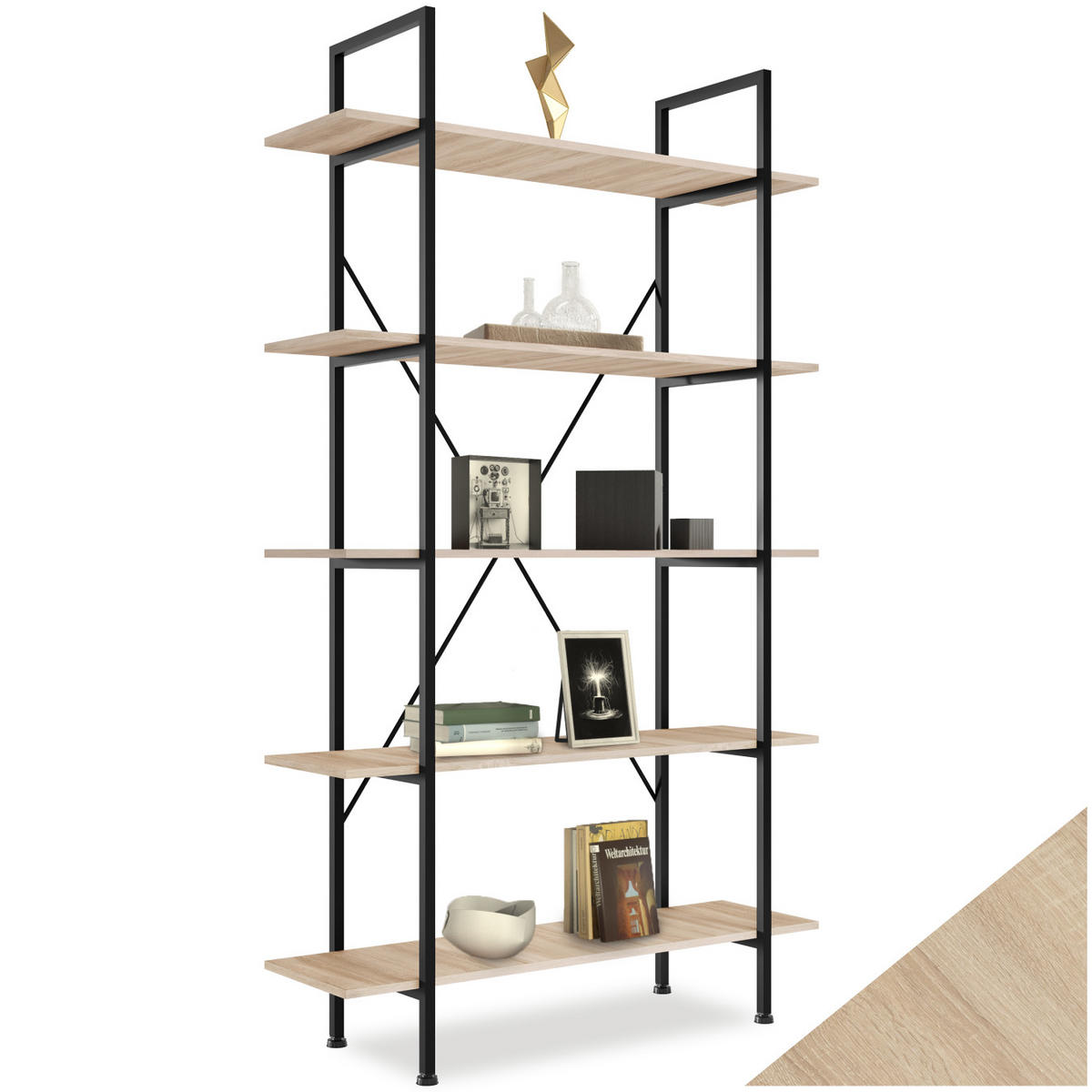 REGAL Glasgow,inklusive Kippschutz, 106 x 34,5 x 179,5 cm,Industrial Holz hell, Eiche Sonoma - Naturfarben, Holz (34.5/179.5/106cm) - tectake