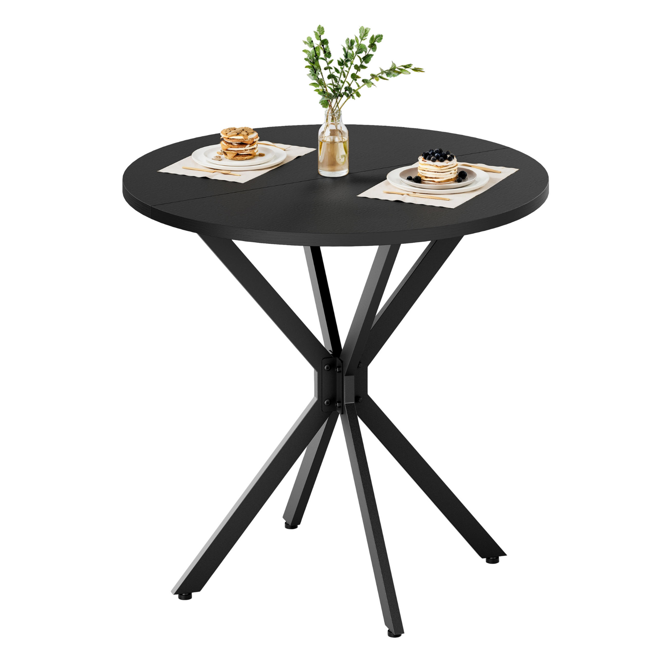 ESSTISCH DE-37298 rund mit X-Beinen und pulverbeschichtetem Stahl Schwarz - Schwarz, Holzwerkstoff (80/80/75cm) - ComfortXL