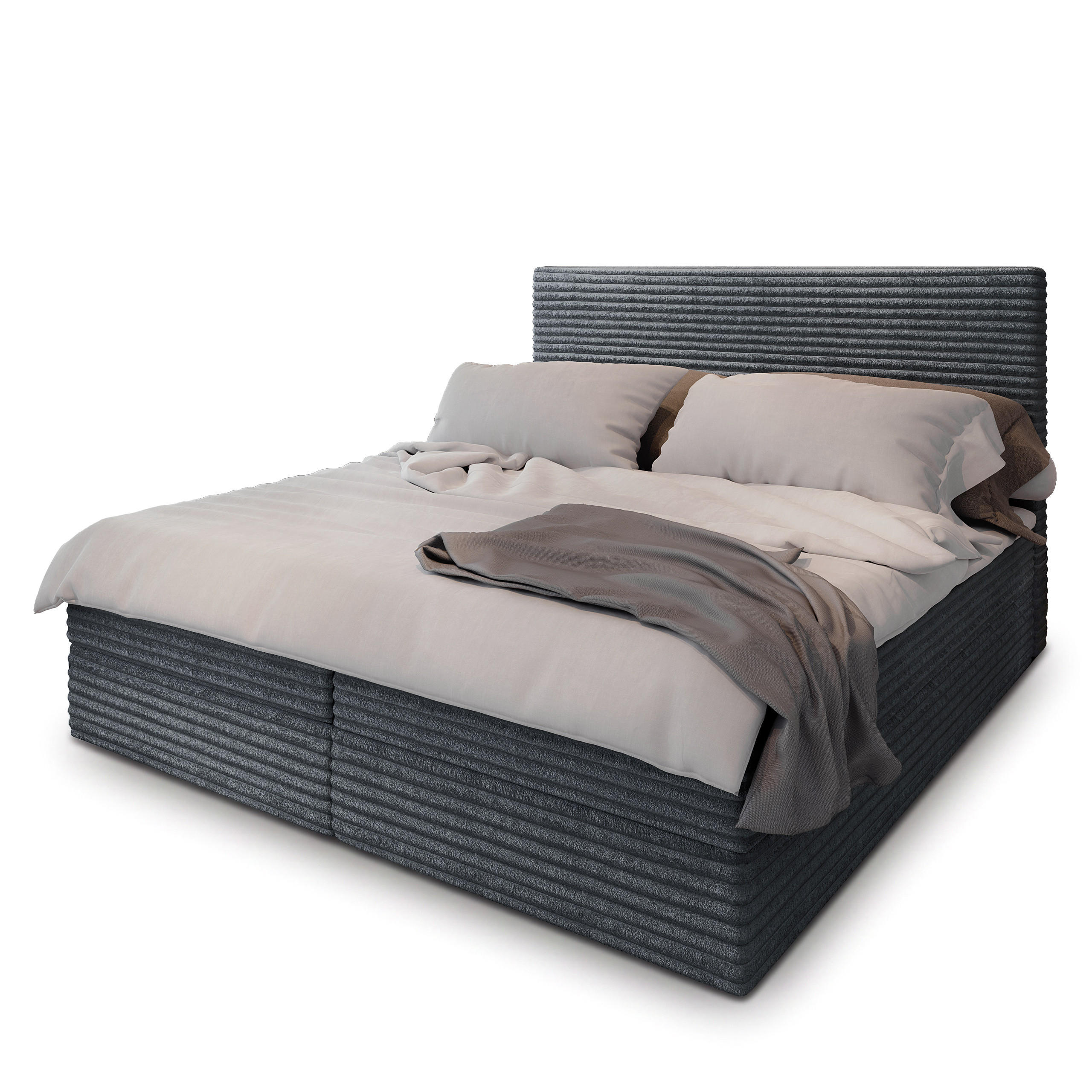 BOXBETT PISA 200x200 cm mit Matratze und Topper, H2+H3 - Graphitfarben - Graphitfarben, Holz (200/200cm) - MASSENO