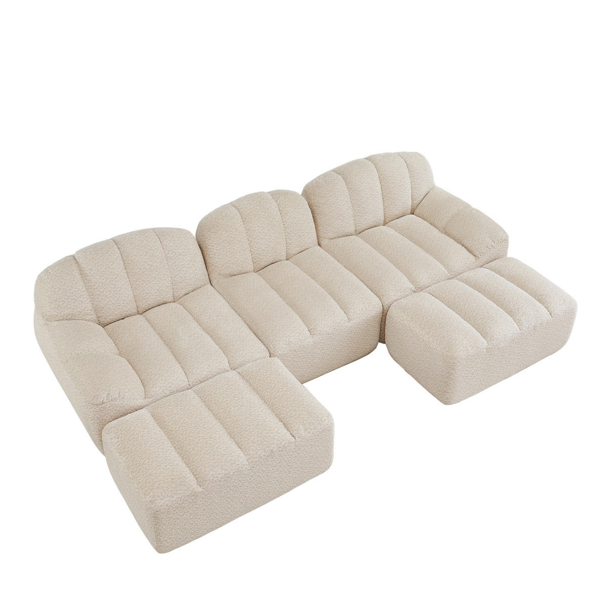 WOHNLANDSCHAFT Beige Weiß 3-Sitzer Modular mit Hocker Cordstoff - Ecru, Textil (288/79/165cm) - PANGIVO