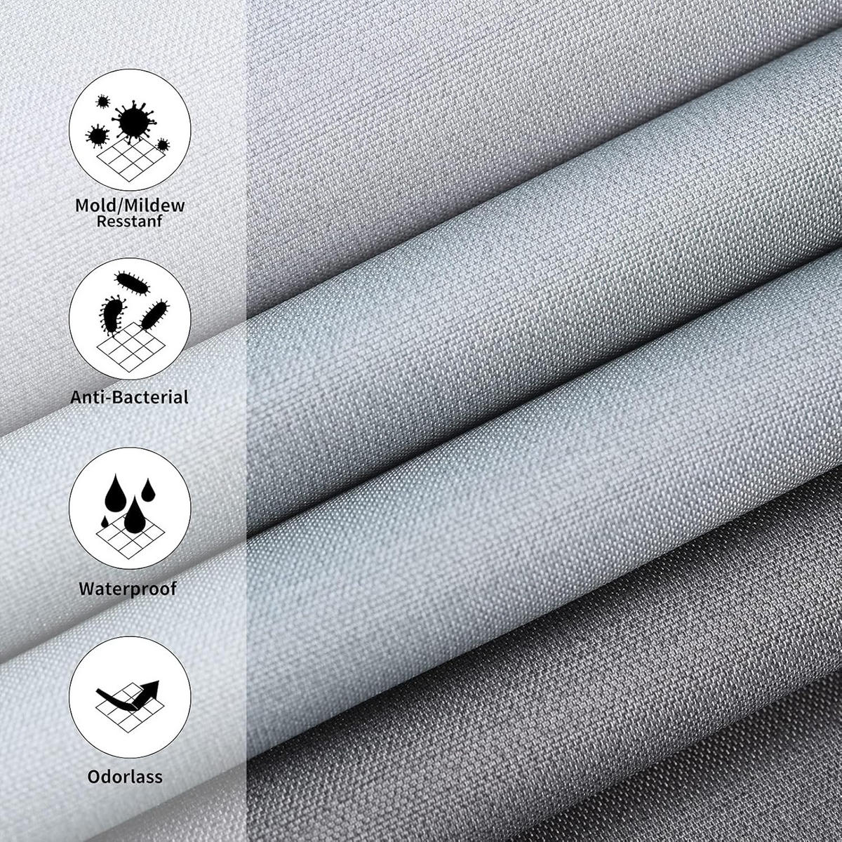 DUSCHVORHANG Polyester antibakteriell schimmelresistent wasserdicht mit Ringen und Verschluss - Grau, Textil (180/180cm) - MCBOSON