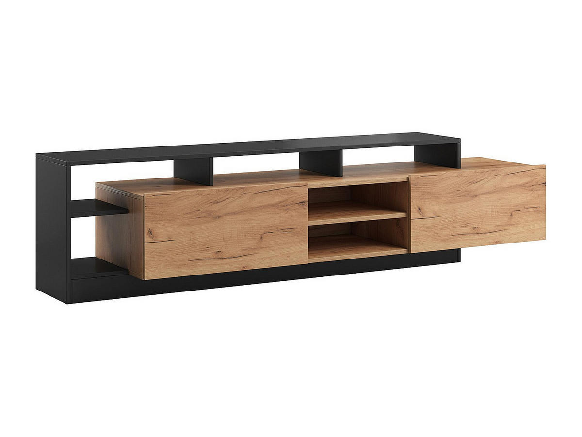 TV-MÖBEL - 2 Türen und 6 Ablagefächer - Mit LED-Beleuchtung - Holzfarben hell und Anthrazit - IDESIA - Anthrazit, Holz (192.4/47.8/43.6cm) - Vente-Unique