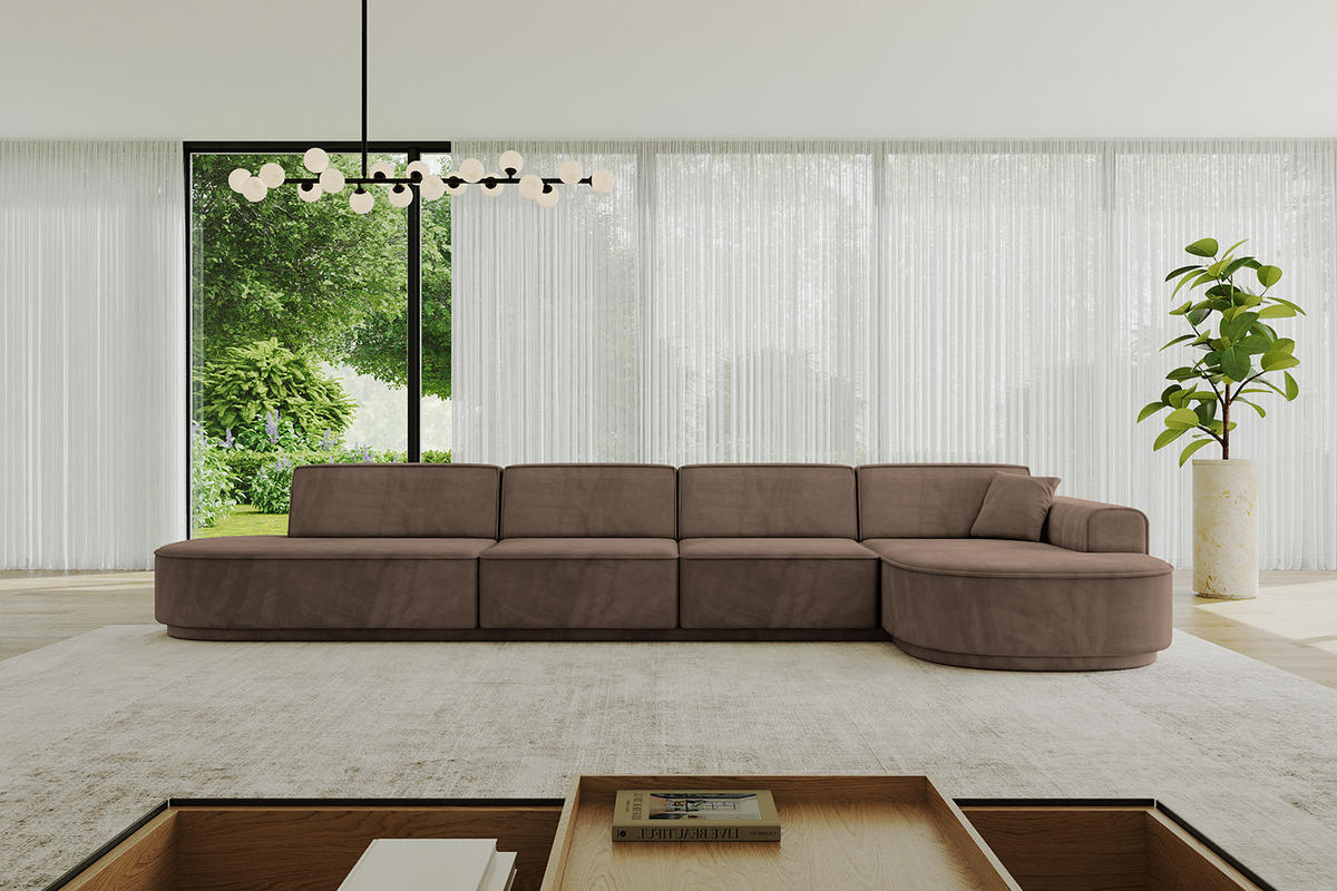 ECKSOFA Ottomane Rechts MARI-L3-v3 - 413x171x83 cm Braun Velours - Schwarz/Braun, Holzwerkstoff/Kunststoff (171/413cm) - ALTDECOR