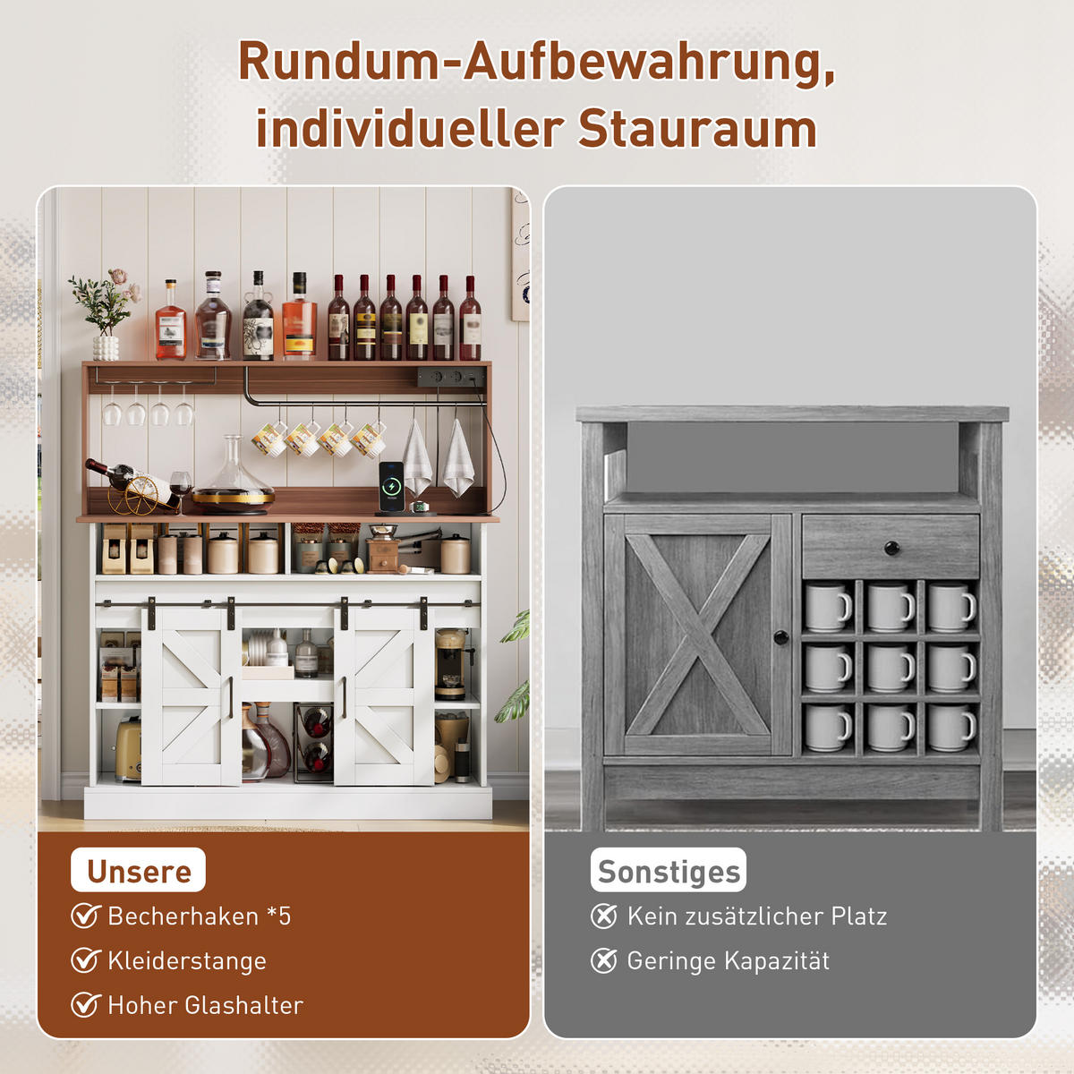 HIGHBOARD 120 cm in Weiß & Natur - Weiß, Holzwerkstoff (120/130/40cm) - Urban Meuble