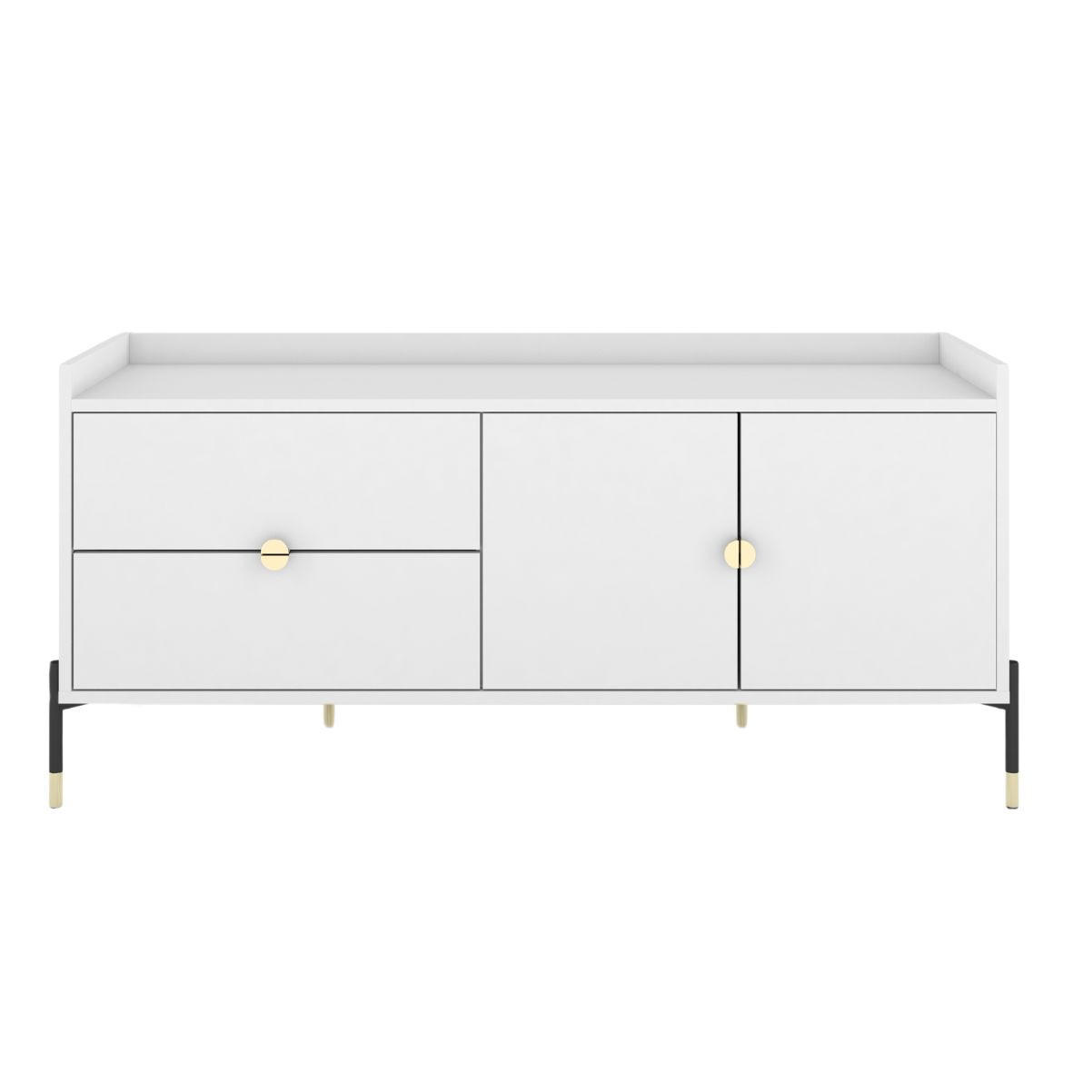 SIDEBOARD Iga, Weiß, Goldene Details, Schwarz Metallsockel - Schwarz/Weiß, Holzwerkstoff/Metall (142/65.5/42cm) - Dancan
