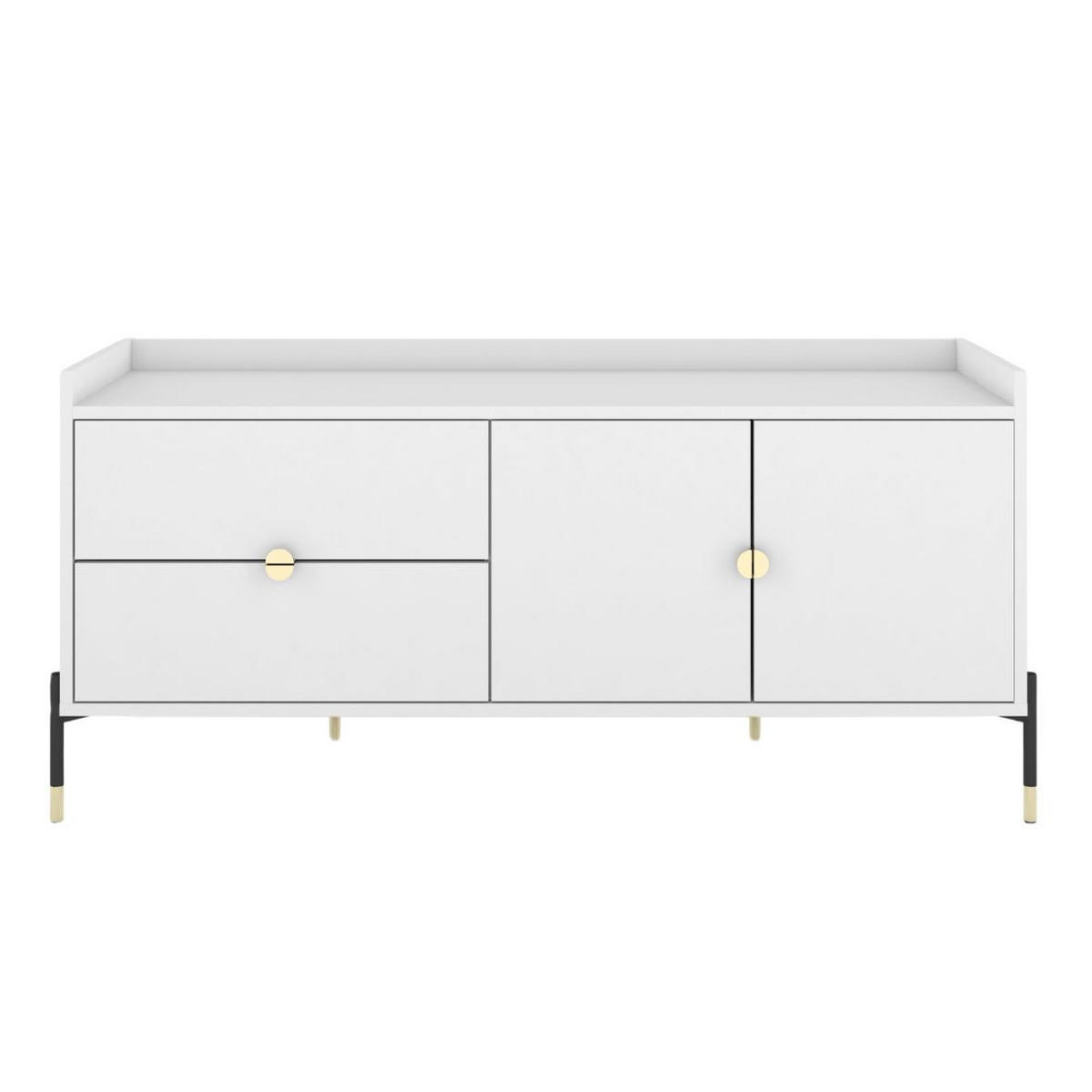 SIDEBOARD Iga, Weiß, Goldene Details, Schwarz Metallsockel - Schwarz/Weiß, Holzwerkstoff/Metall (142/65.5/42cm) - Dancan