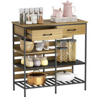 SIDEBOARD DE-11223 2 Schubladen & 3 offene Fächer Naturholz/Schwarz - Naturfarben, Holzwerkstoff (90/91/40cm) - ComfortXL