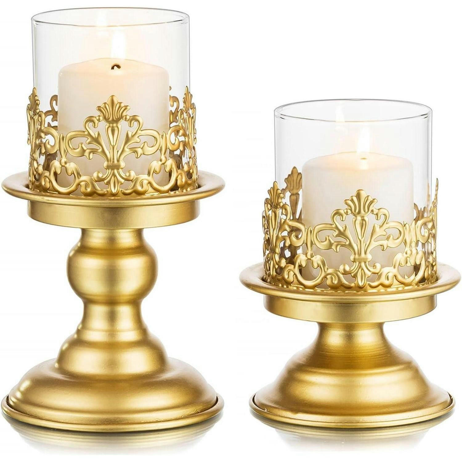 KERZENSTÄNDER 2-teiliges Set Gold Metall mit Glas - Goldfarben, Metall (11.5/20.5/11.5cm)