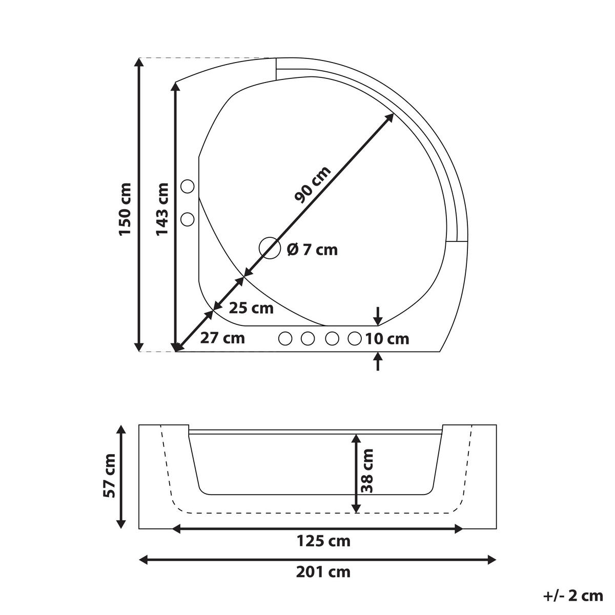 WHIRLPOOL-BADEWANNE mit LED 150x201x57 cm weiß Mangle - Weiß, Kunststoff (150/57/201cm) - Beliani