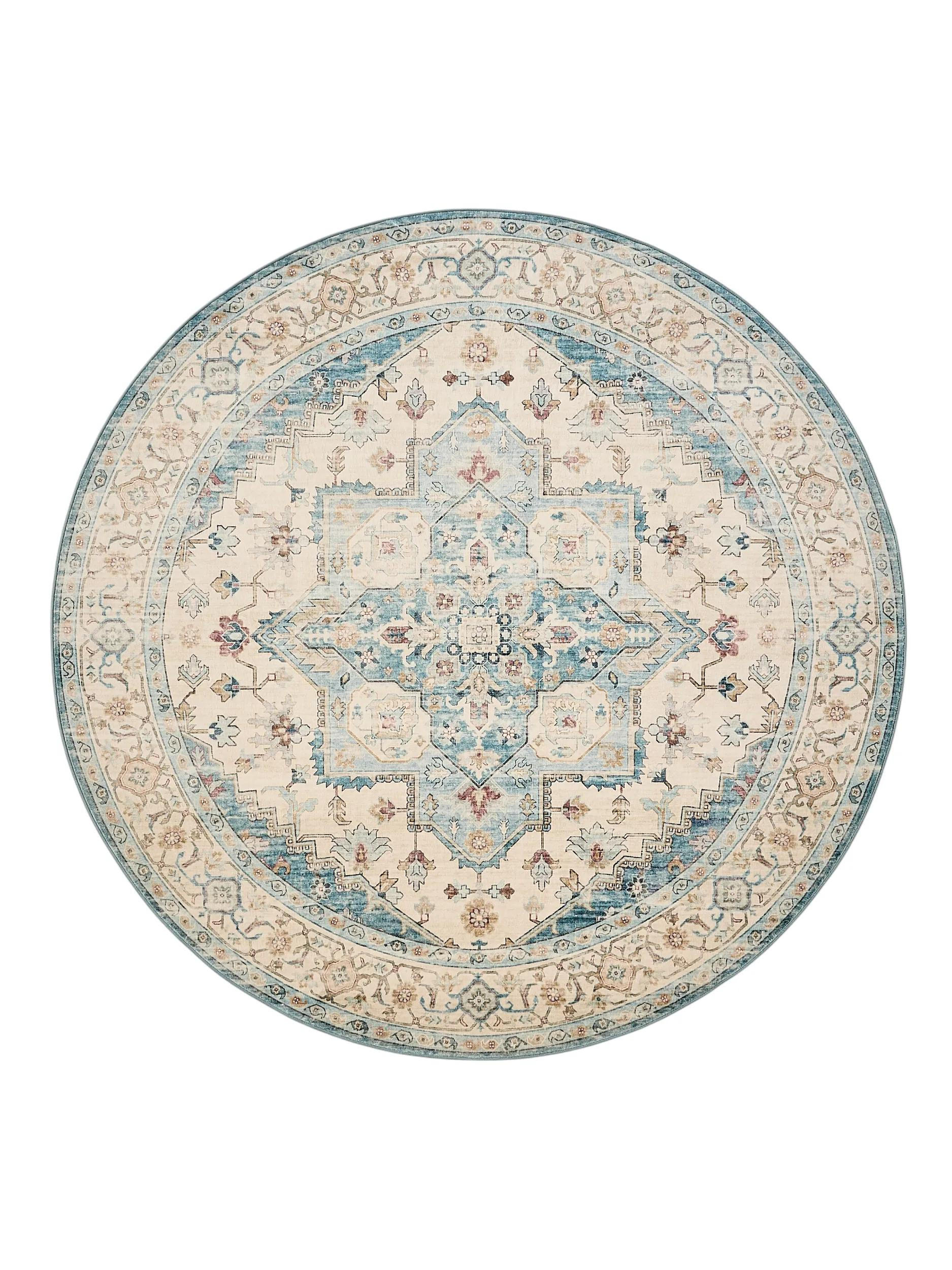 benuta Vintage-Teppich Mehrfarbig, Blau 160x160 cm
