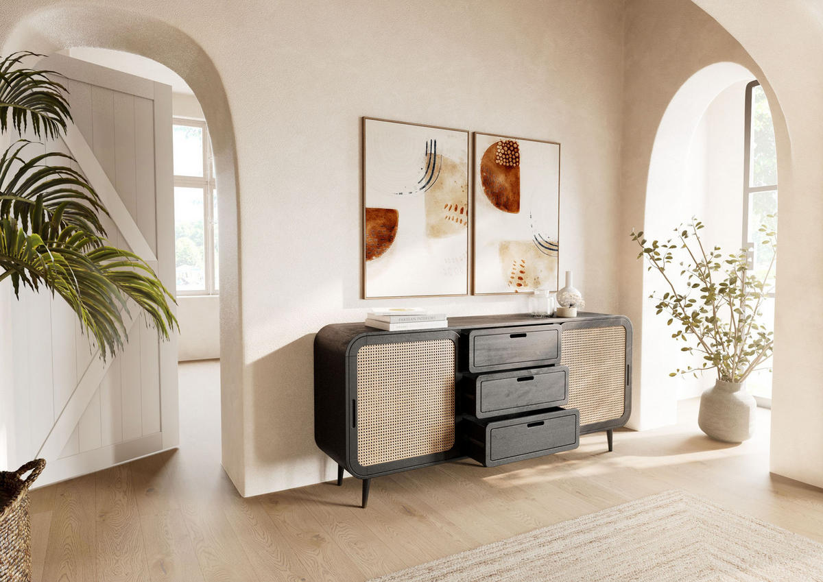 SIDEBOARD Mango 180x40x80 dunkelgrau lackiert VALENCIA #219 - Grau, Holz (180/80/40cm) - Massivmoebel24
