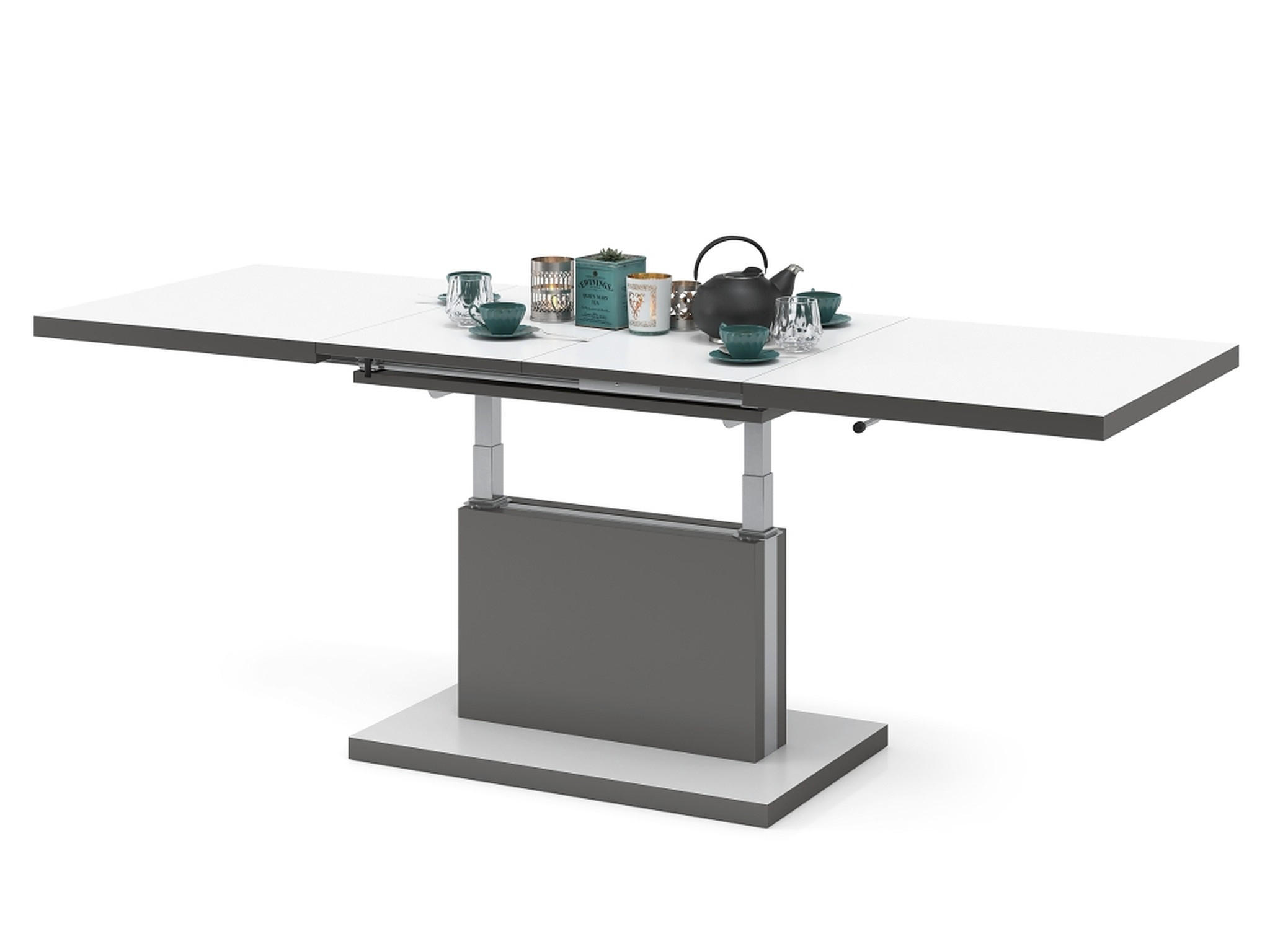 COUCHTISCH rechteckig Weiß matt - Anthrazit matt ausziehbar höhenverstellbar - Anthrazit/Weiß, Holzwerkstoff (70/120/56cm) - designimpex
