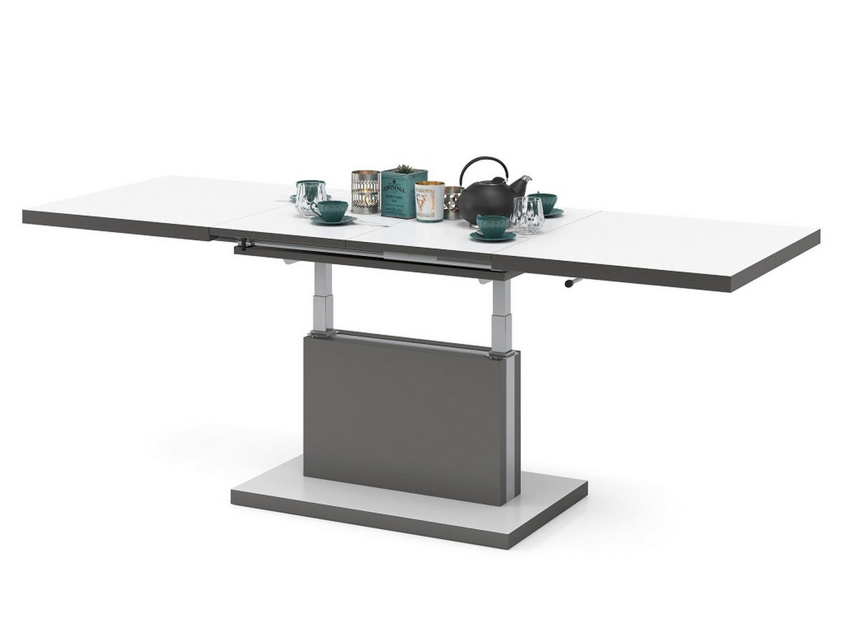 COUCHTISCH rechteckig Weiß matt - Anthrazit matt ausziehbar höhenverstellbar - Anthrazit/Weiß, Holzwerkstoff (70/120/56cm) - designimpex