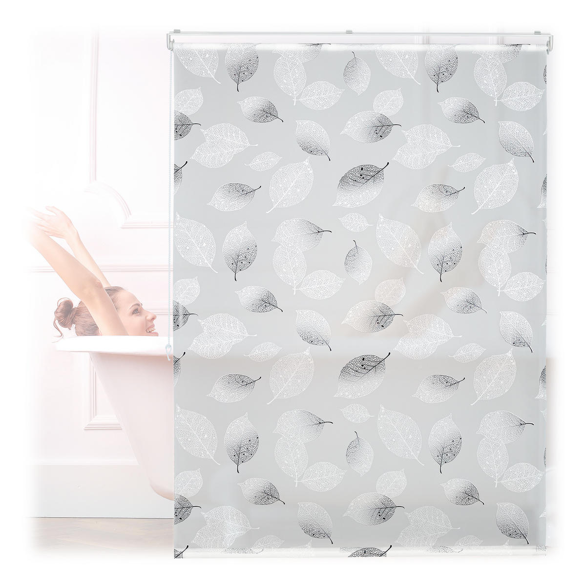 DUSCHROLLO - Weiß, Kunststoff/Metall (120/4.5cm) - Relaxdays