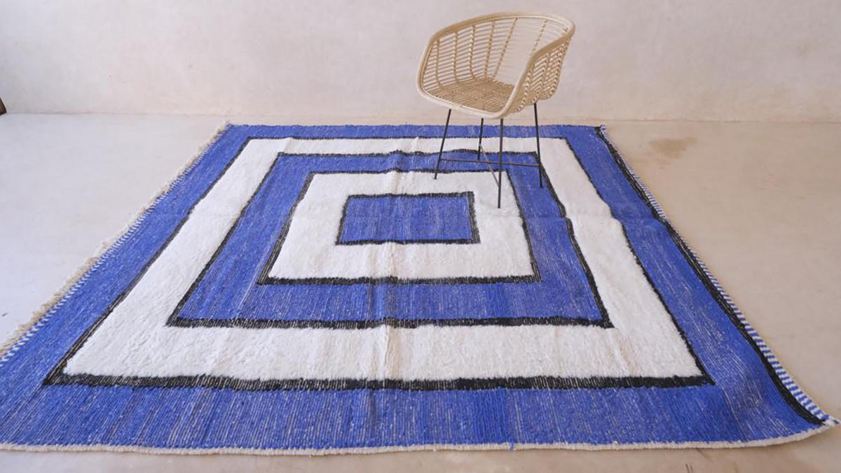 BERBERTEPPICH aus Marokko modern aus Wolle blau - Blau, Naturmaterialien (233/247cm) - AFK Living