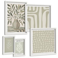 BILDER SET 5er Set - 50x50 cm & 20x30 cm & 40x60 cm Weißer Rahmen - Abstrakte Pflanzenmuster - Weiß, Kunststoff (40/60cm) - TULUP