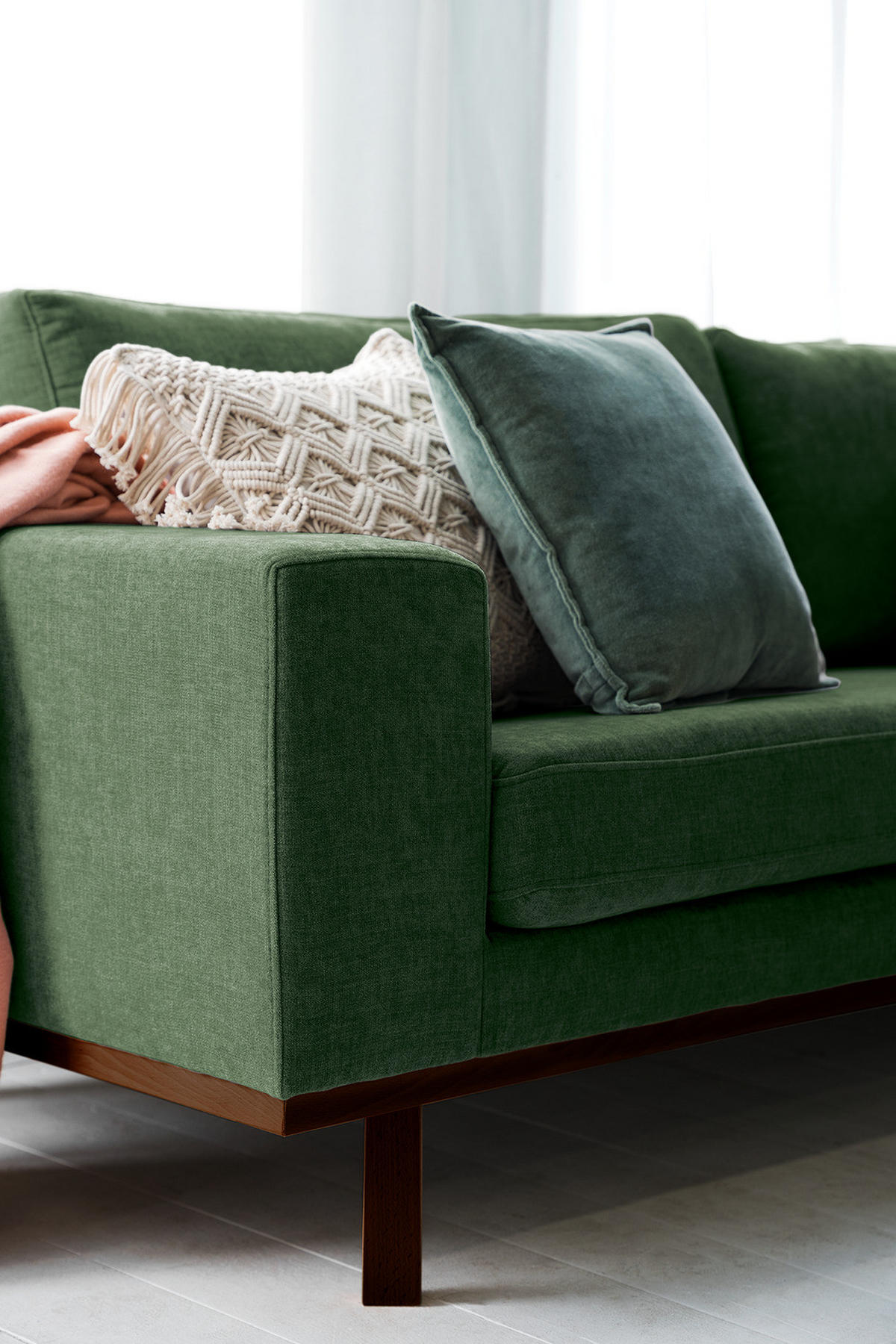 3-SITZER SOFA - Dunkelgrün/Buchefarben, Buchenholz/Textil (237/81/88cm) - home24