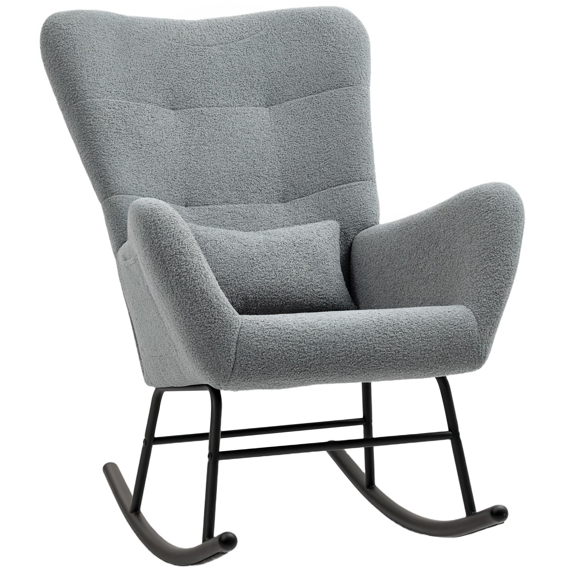 SCHAUKELSTUHL 95/67/100 cm grau aus Lammfell-Optik mit Seitentasche - Grau, Textil (67/100/95cm) - OKWISH