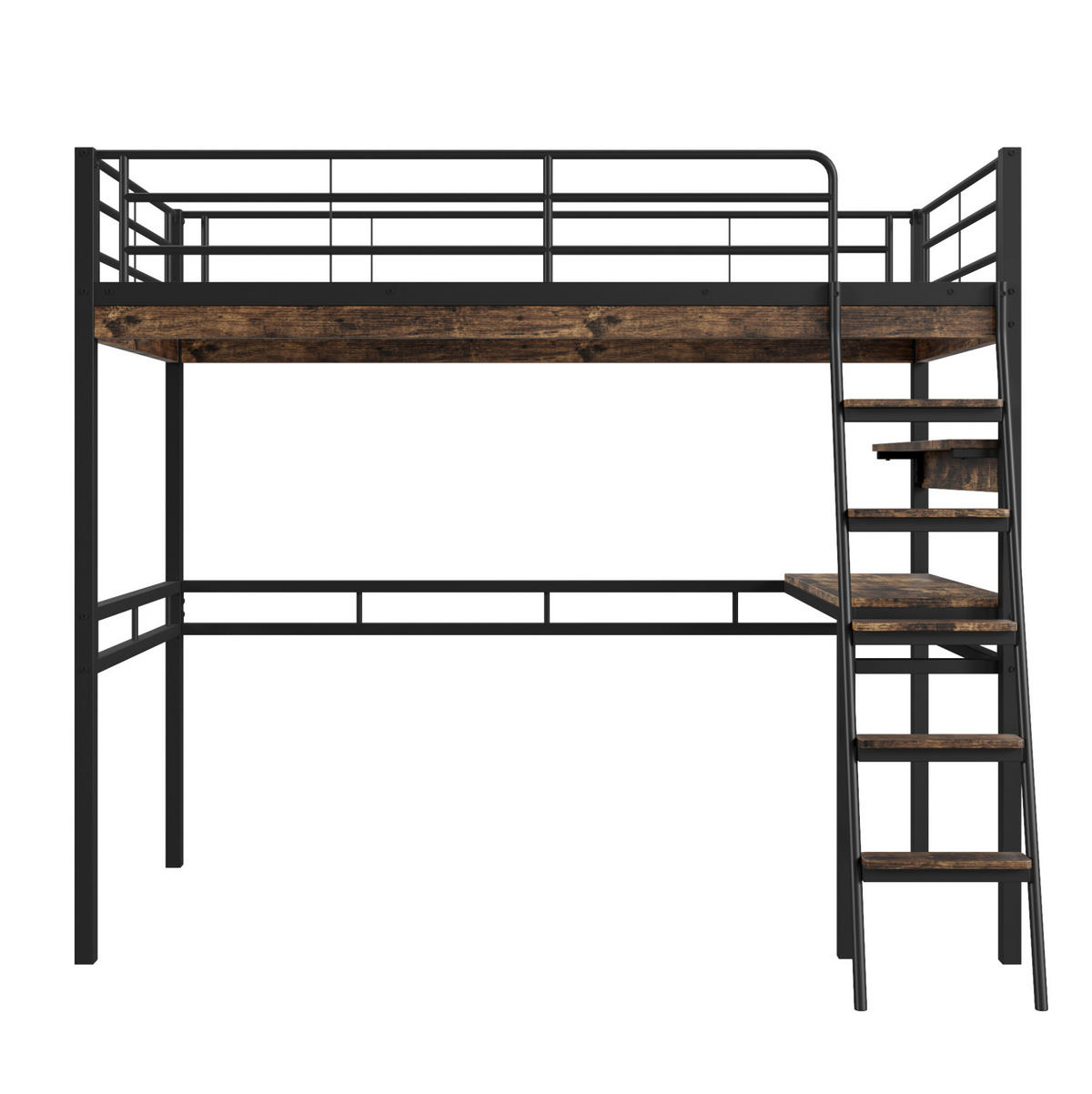 HOCHBETT aus Metall 90x200 cm in Schwarz mit Schreibtisch & Regalen - Schwarz, Metall (90/200cm) - Modfu