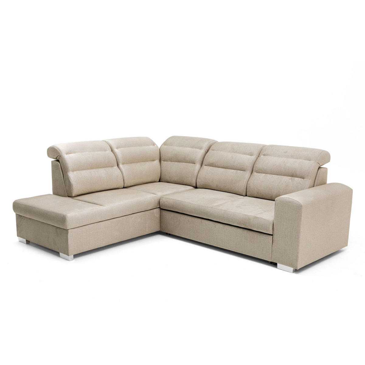 ECKSOFA CLOUD L Links mit Schlaffunktion 120x190 Velours Beige - Chromfarben/Beige, Holz/Kunststoff (202/260cm) - Muffo