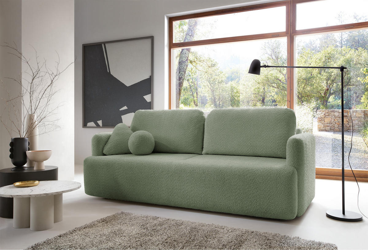 SCHLAFSOFA Lambina Salbeigrün Boucle - Salbeigrün/Schwarz, Kunststoff/Textil (227/92/104cm) - Selsey