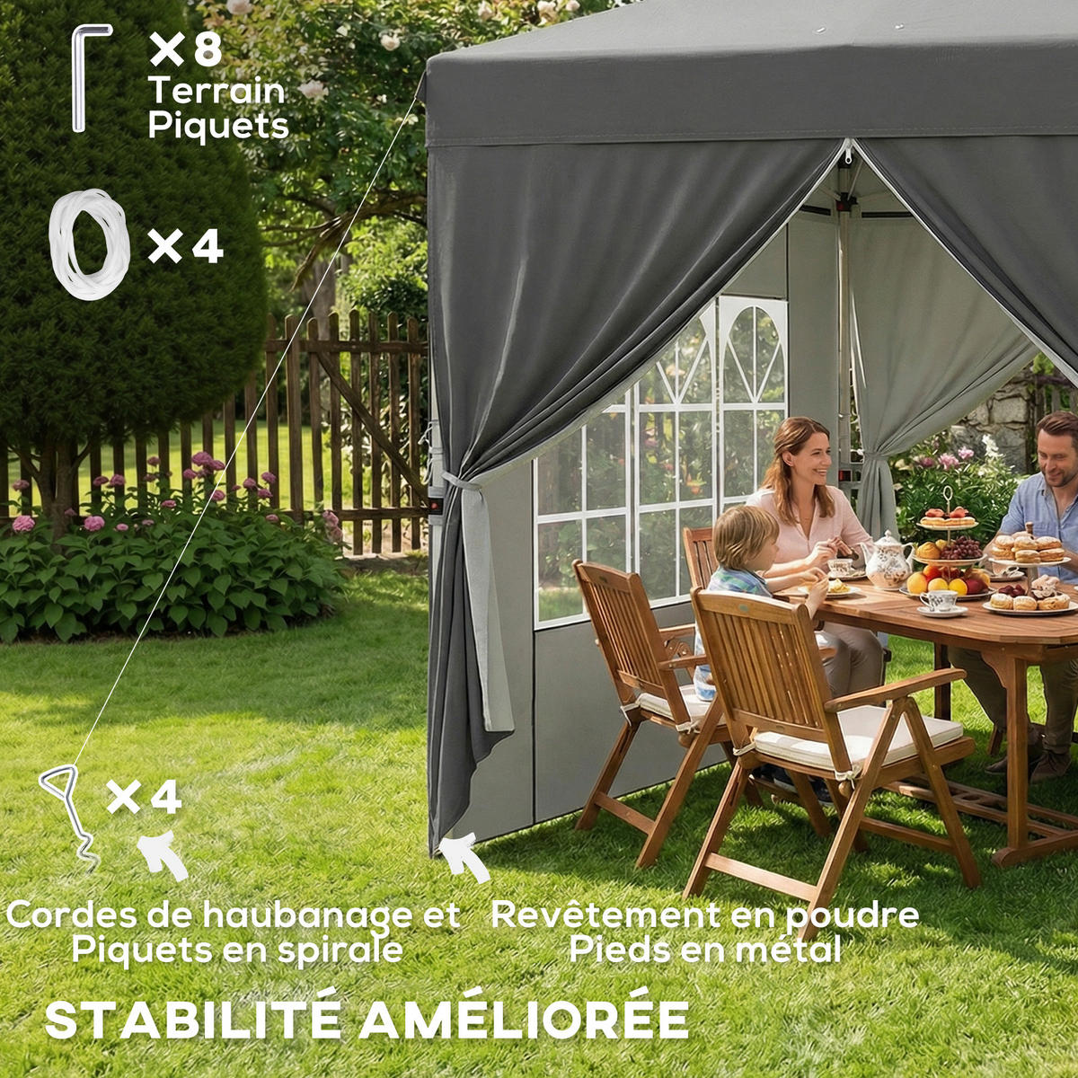 PAVILLON DE-14056 Pop-up 2,5/2,5 m, höhenverstellbar, UV50+ Dunkelgrau - Dunkelgrau, Metall (250/270/250cm) - ComfortXL