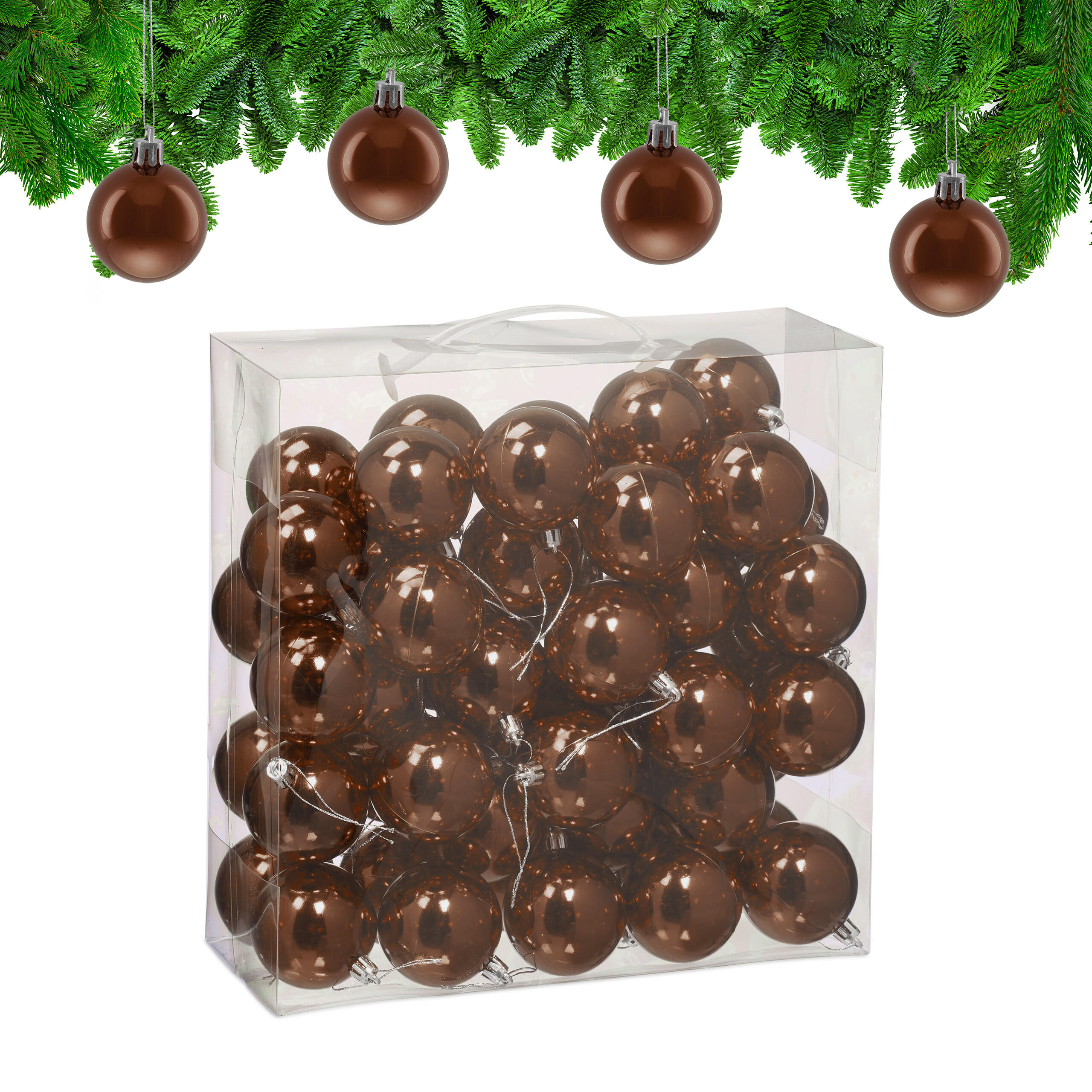 50XWEIHNACHTSKUGELN - Braun, Kunststoff (6/7/6cm) - Relaxdays