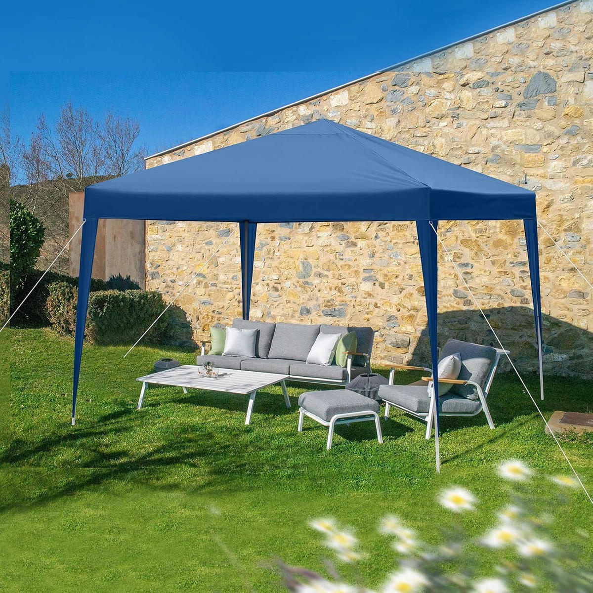 FALTPAVILLON 3x3m Pop-up Stahlrahmen Blau UV-Schutz 50+ - Blau, Textil (300/268/300cm)