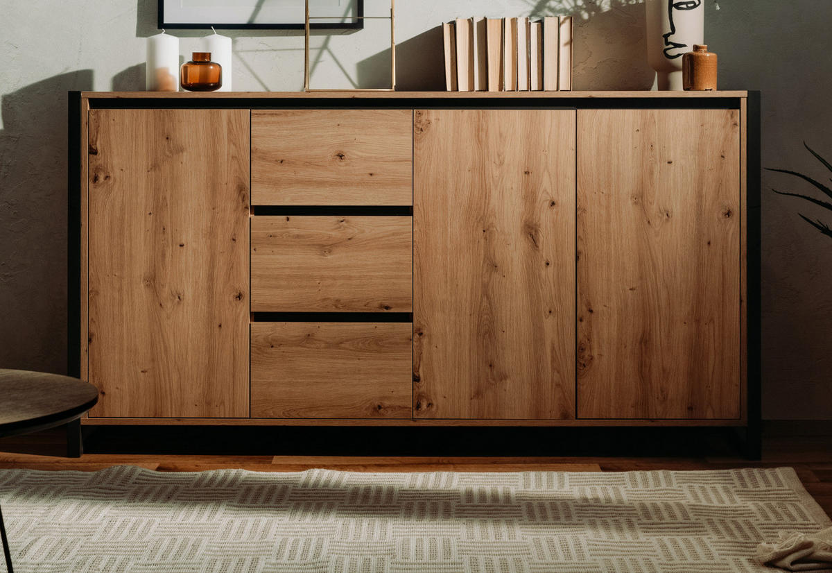 SIDEBOARD Eiche Artisan, anthrazit, 160 cm Industrial Design, Kommode mit viel Stauraum - Anthrazit/Eiche Artisan, Holzwerkstoff (160/88/40cm) - Furn.Design