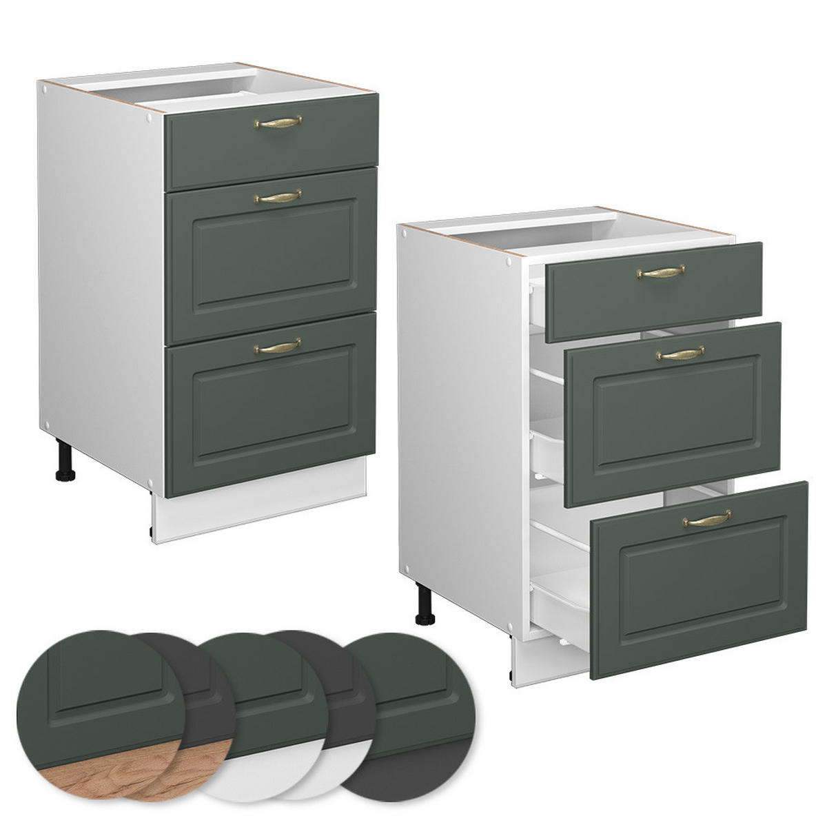 KÜCHENUNTERSCHRANK Fame-Line Grün-Gold Landhaus 50 cm ohne AP - Weiß/Grün, Holzwerkstoff (50/82/51.6cm) - Vicco