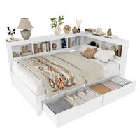 POLSTERBETT aus MDF und Kiefernholz 140x200 cm in Weiß mit 2 Schubladen & USB - Weiß, Holz (140/200cm) - Modfu