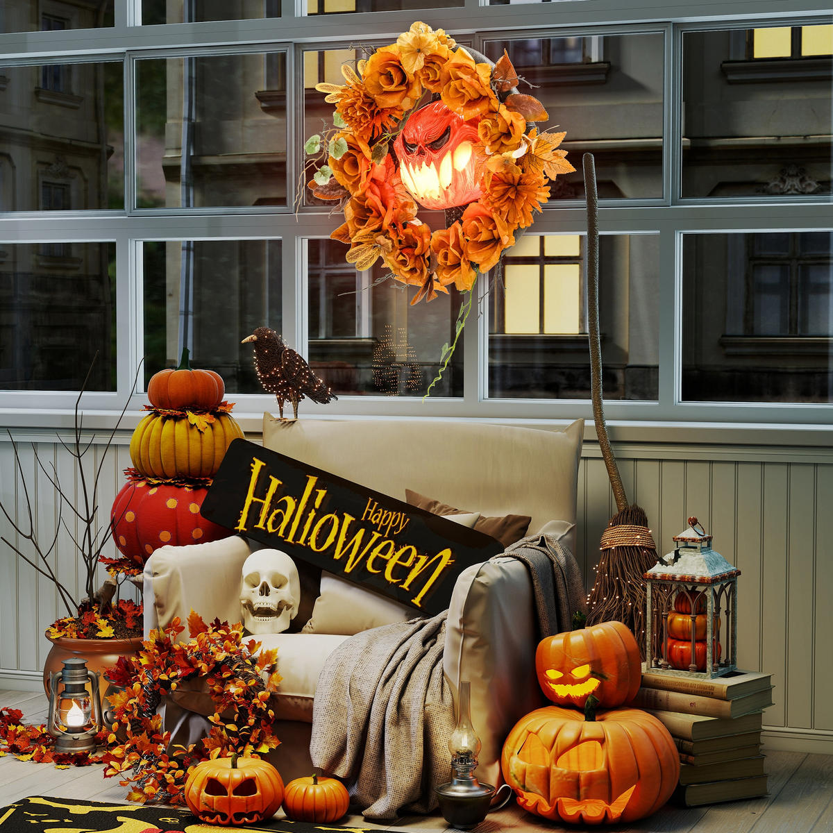HALLOWEEN-DEKORATION Orange 44.0/9.0/44.0cm - Orange, Textil (9/44/44cm)
