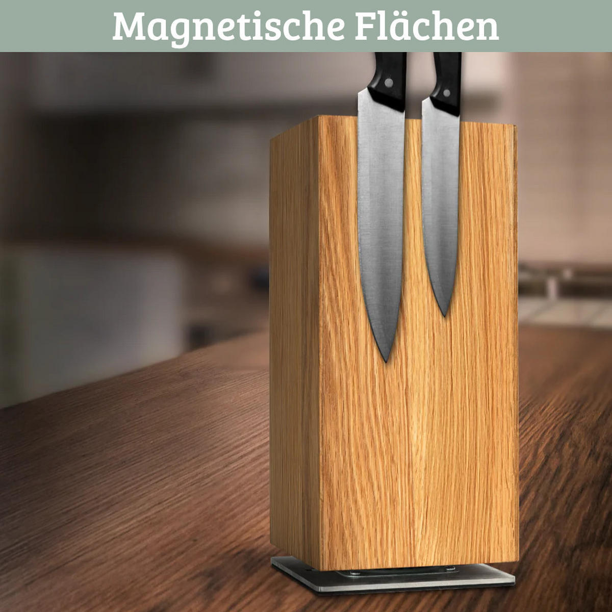 MESSERBLOCK magnetisch ohne Messer YEO 360° DREHBAR Eichenholz 26,5x12x12 cm - Braun, Holz (12/26.5/12cm) - DELUKE
