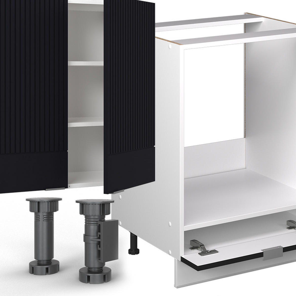 KÜCHENZEILE Fame-Line, Schwarz gestreift/Weiß, 355 cm ohne Arbeitsplatte - Schwarz/Weiß, Holzwerkstoff (355/81.6/46cm) - Vicco