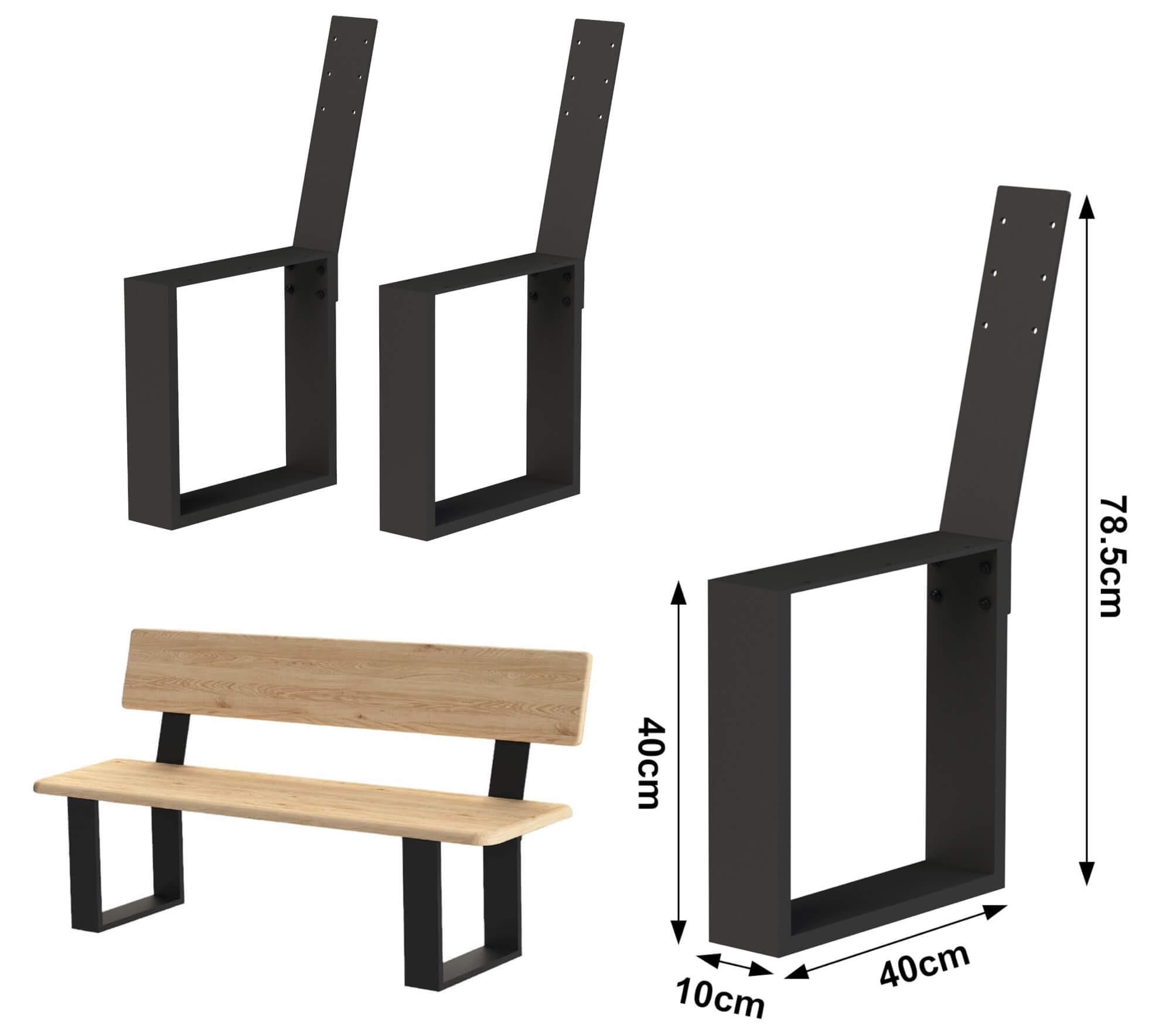 BANKGESTELL mit Lehne 2x aus Metall Schwarz Bankbeine - Schwarz, Metall (10/78.5/40cm) - DanDiBo