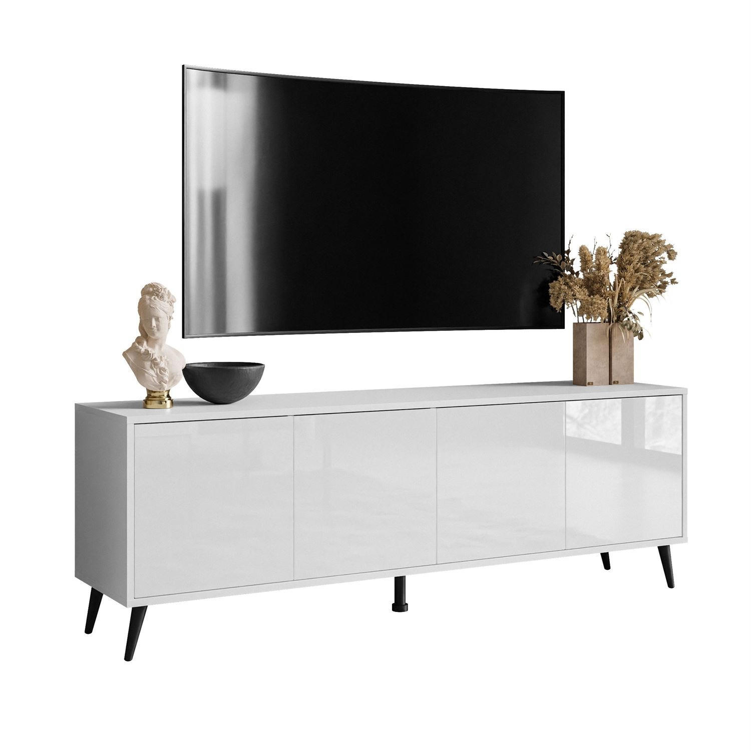 Lookway Tv-Schrank Weiß Hochglanz, Schwarz 156x54x38 cm