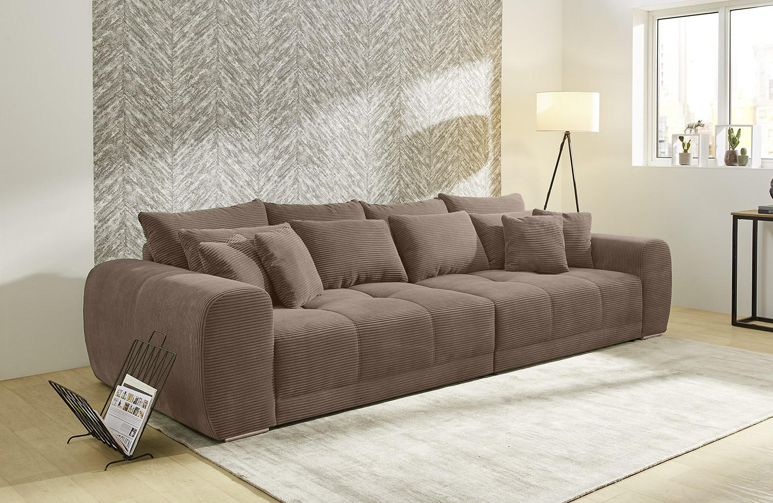 BIG-SOFA Federkern B306/T134/H86 cm, Liegefläche 120x240 cm, Cord Braun Taupe / 15174 - Taupe/Chromfarben, Textil/Metall (306/86/134cm) - luma-home