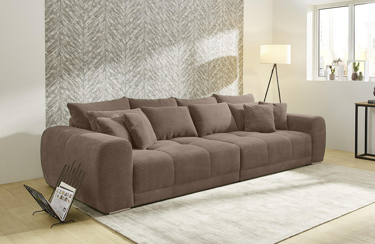 BIG-SOFA Federkern B306/T134/H86 cm, Liegefläche 120x240 cm, Cord Braun Taupe / 15174 - Taupe/Chromfarben, Textil/Metall (306/86/134cm) - luma-home