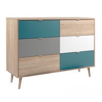SCHUBLADENKOMMODE Eiche Sonoma, Petrol, weiß, grau, Kommode Tricolor skandinavisch - Eichefarben/Petrol, Holz/Holzwerkstoff (120/87/40cm) - Furn.Design
