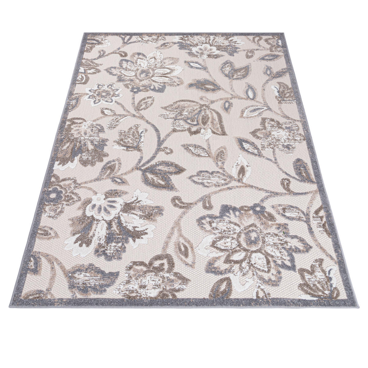 TEPPICH Outdoor Beige Bunte Pflanzlich Kurzflor Rechteckig - 140x200 cm - Naturfarben, Textil (140/200cm) - Mazovia