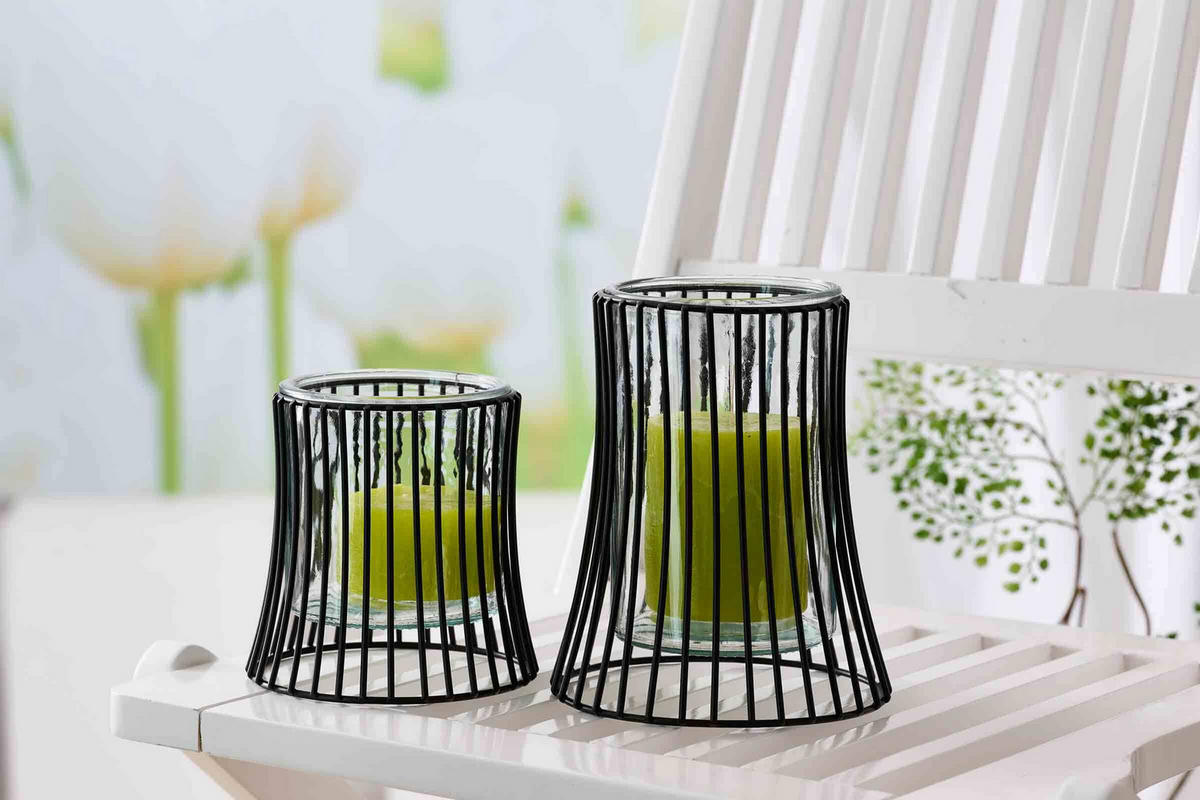 WINDLICHTER-SET Nero schwarz-transparent 2er Set - Transparent/Schwarz, Glas/Metall (2/2/2cm) - Ritzenhoff Breker