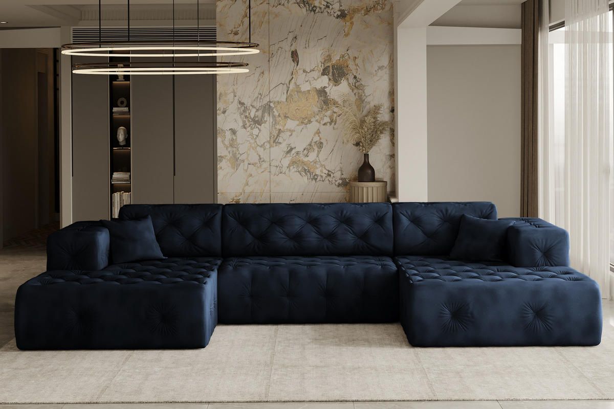 ECKSOFA LUX U-Form, Gesteppt, Stoff Whisper, Blau - Ecru, Holz/Textil (350/171cm) - Kaiser Möbel