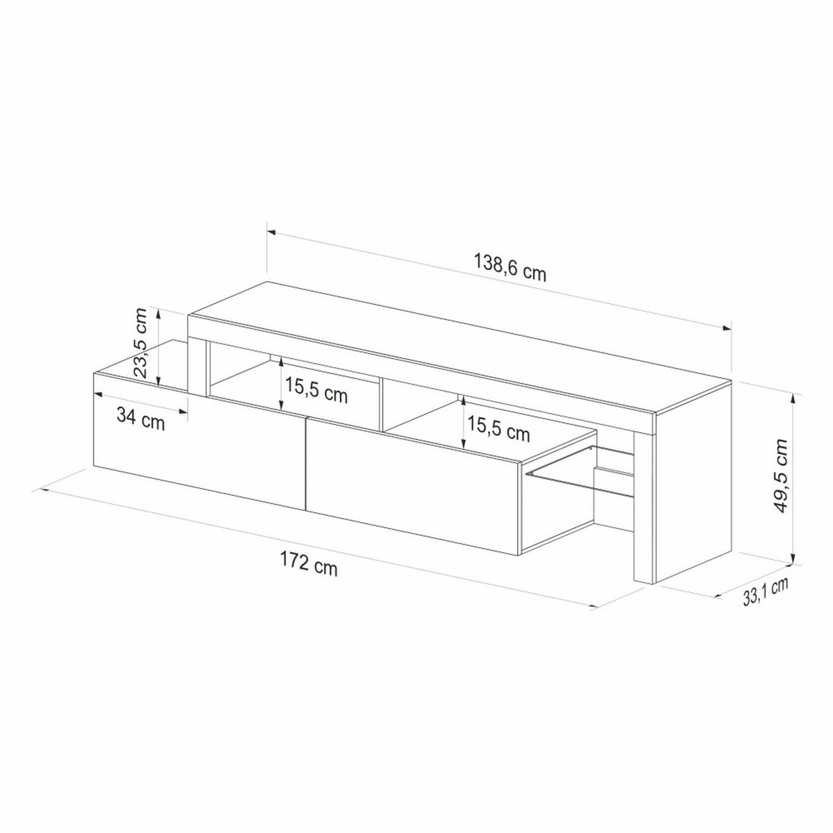 TV stolek Asten dub / černý s LED 172/50/33 cm - černá/dub Wotan, kompozitní dřevo (172/49.5/33.1cm) - Selsey