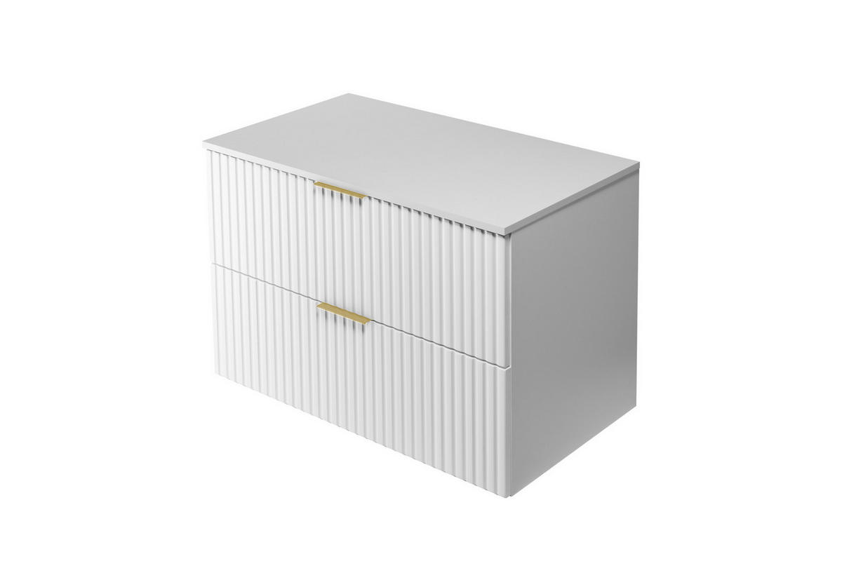 WASCHBECKUNTERSCHRANK, Weiß, 80 x 57 x 46 cm, goldener Griff + Arbeitsplatte - Goldfarben/Weiß, Holzwerkstoff (80/57/46cm) - 3XE LIVING