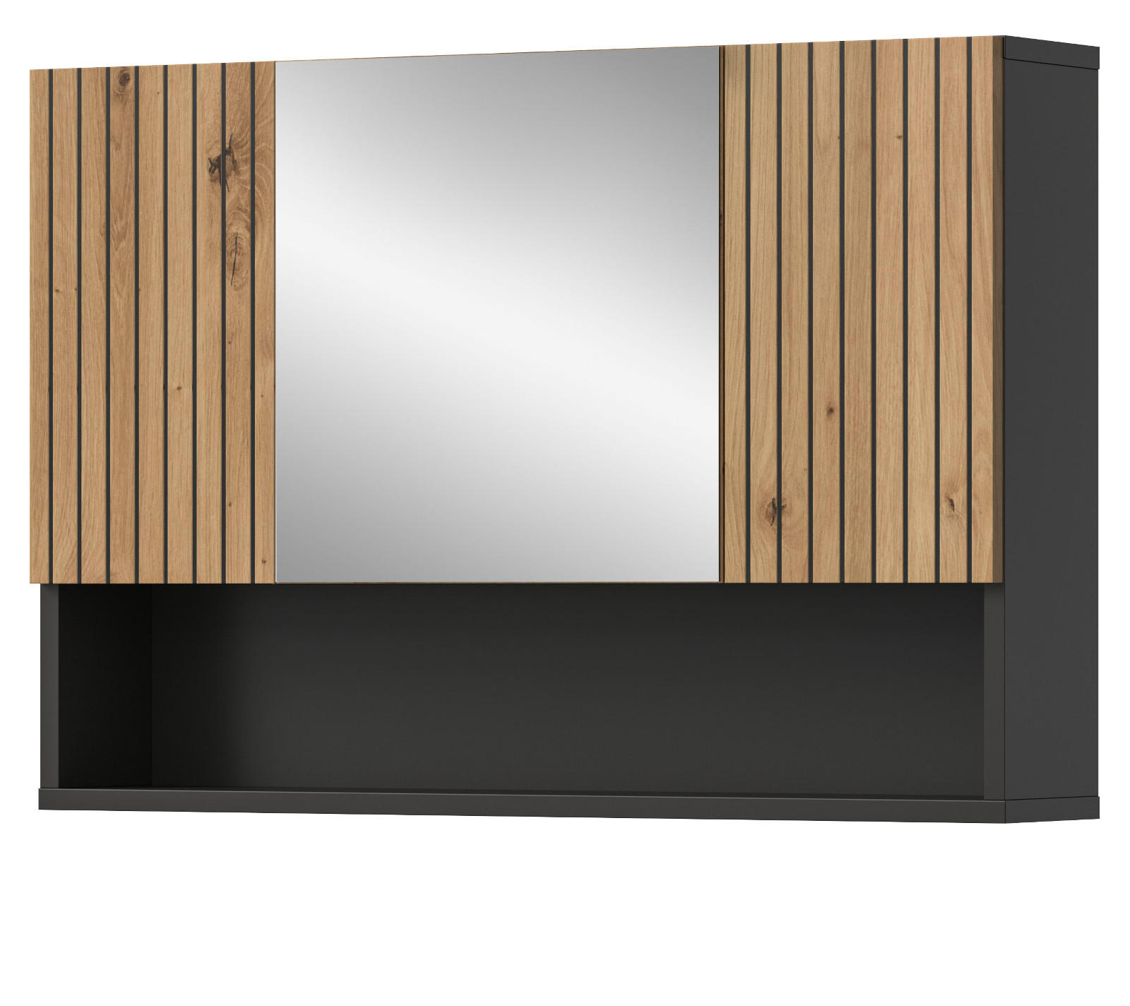 SPIEGELSCHRANK Eiche Artisan, grau 80 x 55 cm, Badschrank 3-türig - Eiche Artisan, Glas/Holzwerkstoff (80/55/17cm) - Inn.Furn