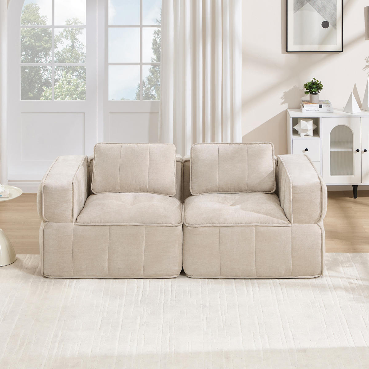 SOFA 198/93/67 cm in Beige aus Polyester mit modularer Sitzfläche - Beige, Kunststoff (93/67/198cm) - Flora Grace
