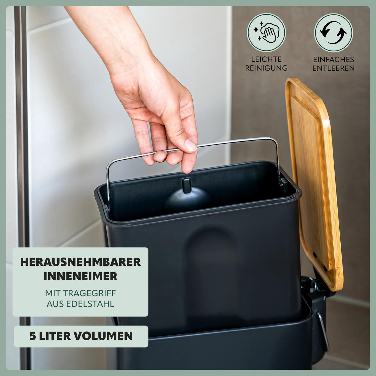 ABFALLEIMER, schwarz - Schwarz, Metall (14/28.5/30cm) - bremermann