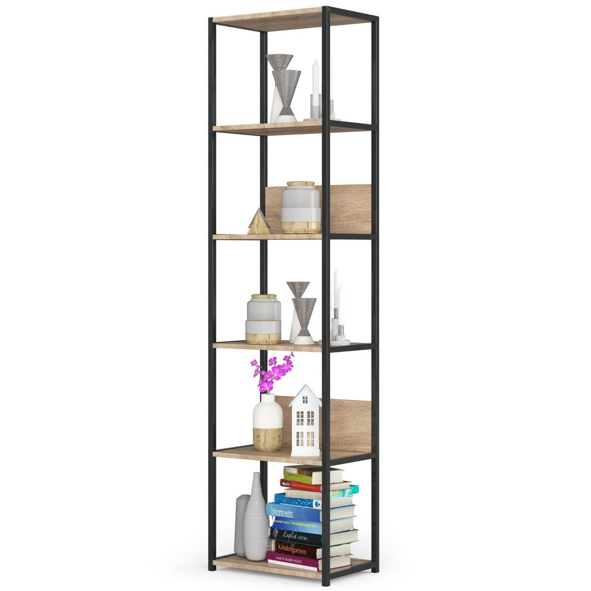 LOFT-REGAL Schwarz, Sonoma Eiche 50x192x32 cm - Schwarz/Sonoma Eiche, Holzwerkstoff/Metall (50/192/32cm) - Akord